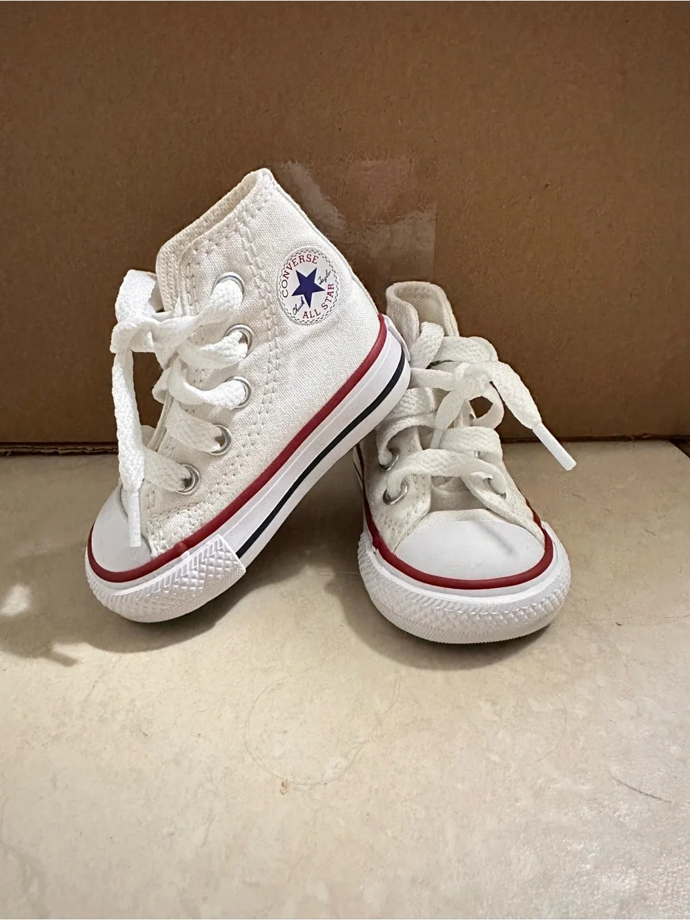 Converse Kids White High-Top Canvas Sneakers with Red Trim